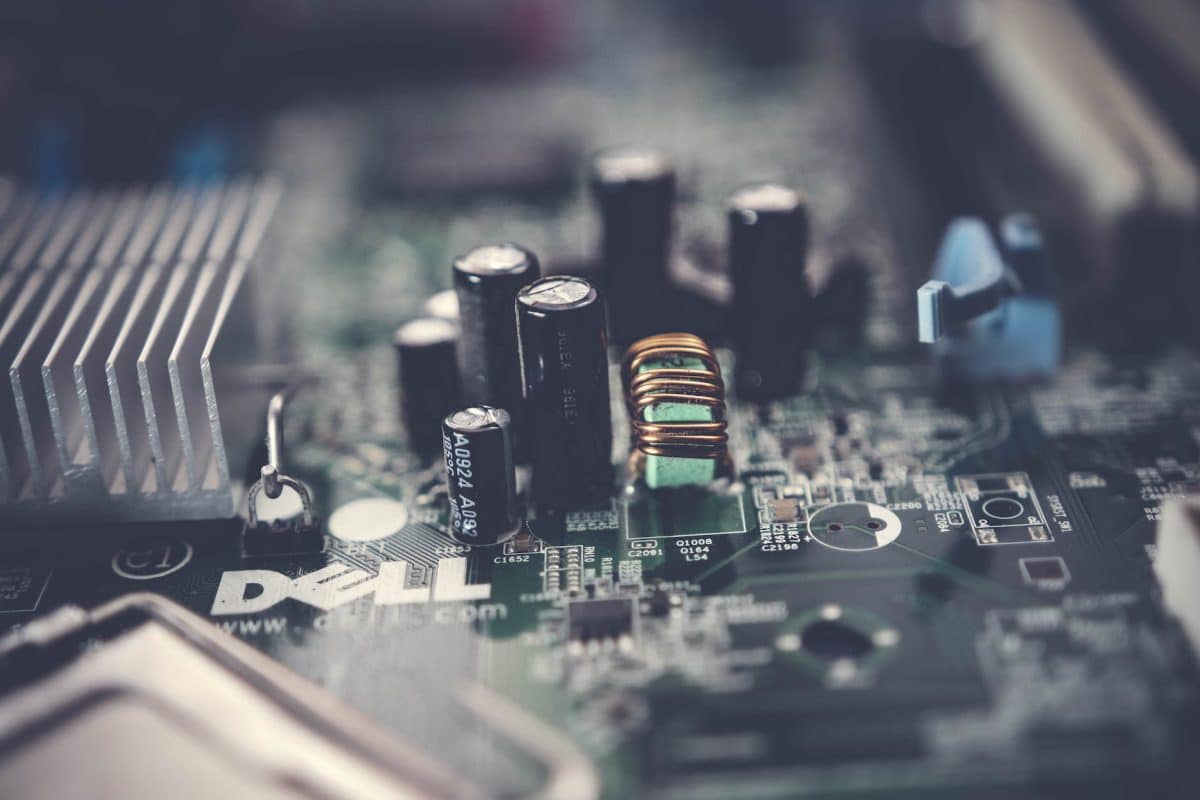 selective focus photo of dell motherboard