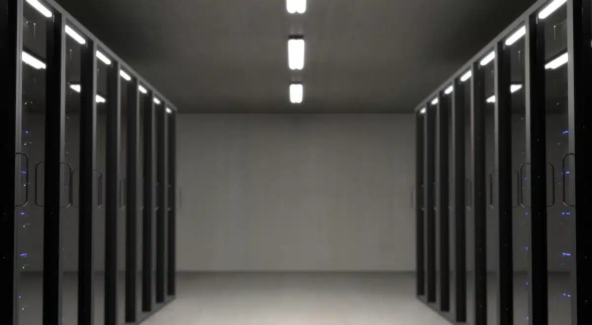 black server racks on a room